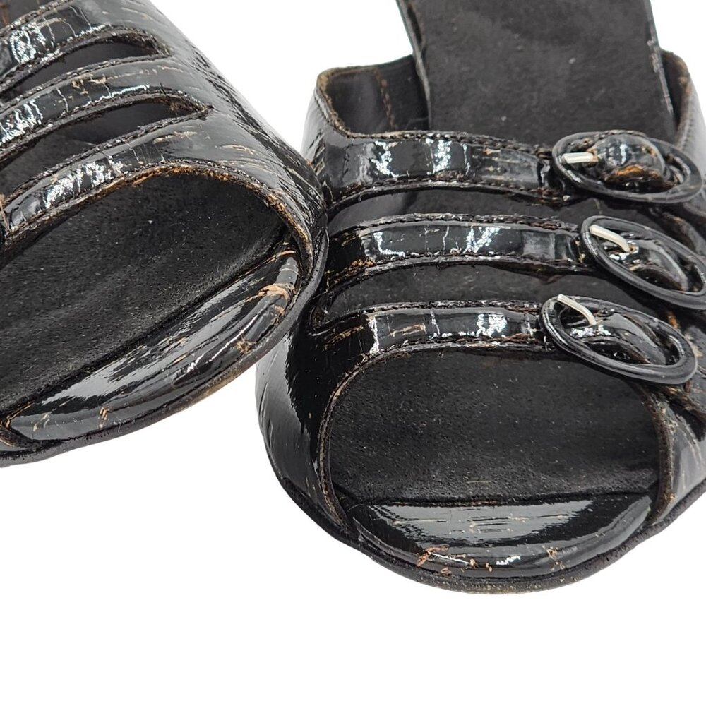 Donald Pliner Italy Womens 9.5 Black Patent Cork Open-toe Slide Dress Shoe Heels - Picture 7 of 15